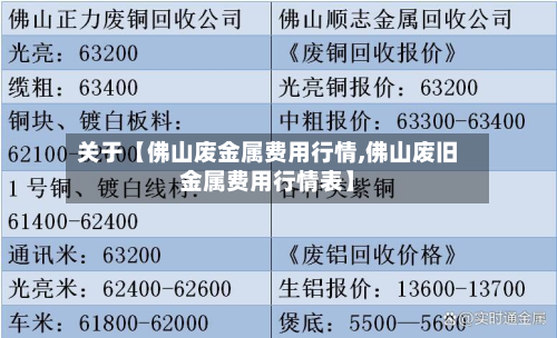 关于【佛山废金属费用行情,佛山废旧金属费用行情表】