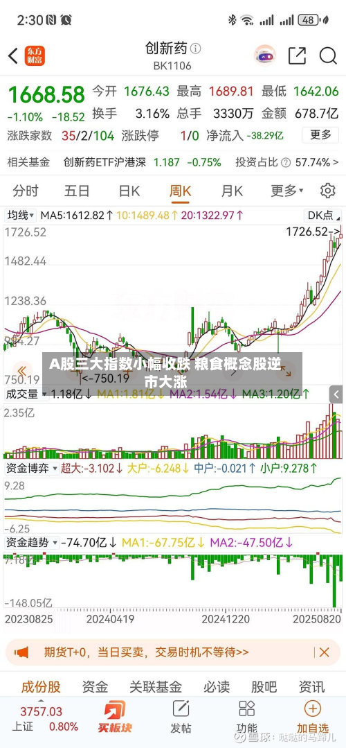 A股三大指数小幅收跌 粮食概念股逆市大涨