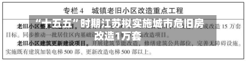“十五五”时期江苏拟实施城市危旧房改造1万套